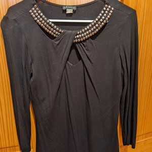 Black twist neck top with stud detail